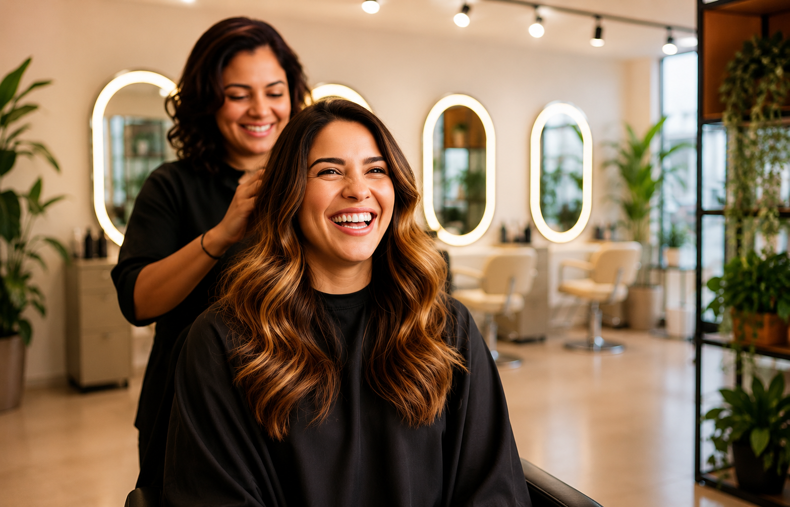 Mulher com cabelo brilhante em salão de luxo Morena Mulher Campo Grande